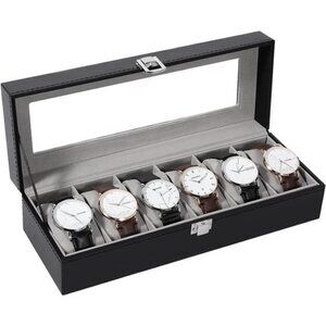 Watch Boxes 6 Slots, Watch Display Storage Box PU Jewelry Collection Case Holder